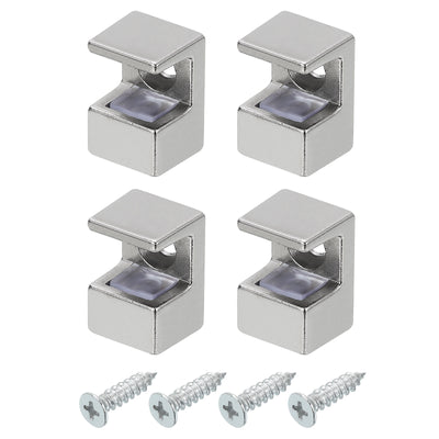 Harfington Uxcell 4 Pcs Glass Shelf Brackets, Zinc Alloy Glass Clamp for 9mm, Nickel Color