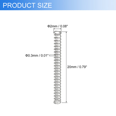 Harfington Uxcell 2Pcs 304 Stainless Steel Compression Springs, 0.3mm x 2mm x 20mm, Silver