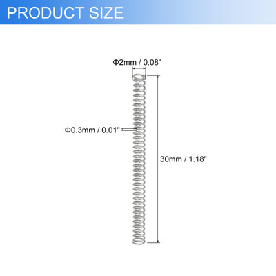Harfington Uxcell 2Pcs 304 Stainless Steel Compression Springs, 0.3mm x 2mm x 30mm, Silver