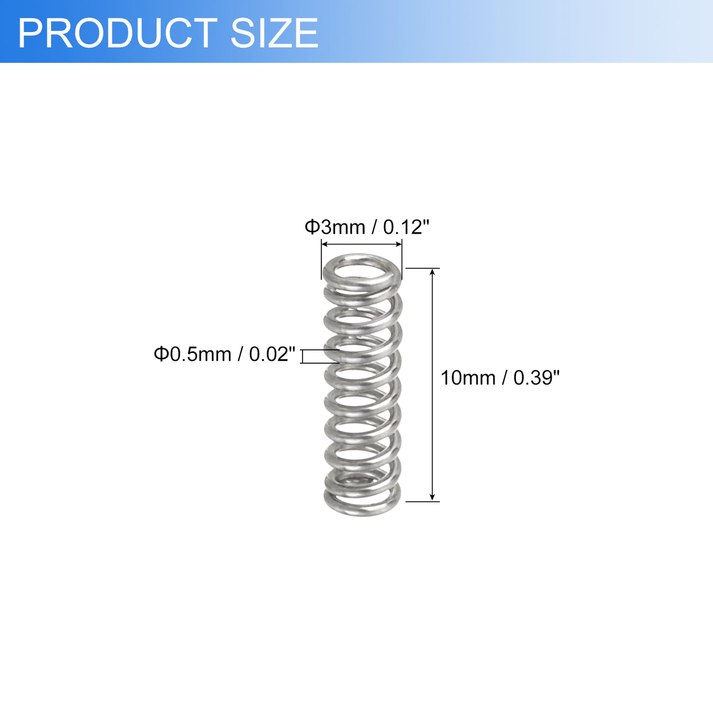 uxcell Uxcell 2Pcs 304 Stainless Steel Compression Springs, 0.5mm x 3mm x 10mm, Silver