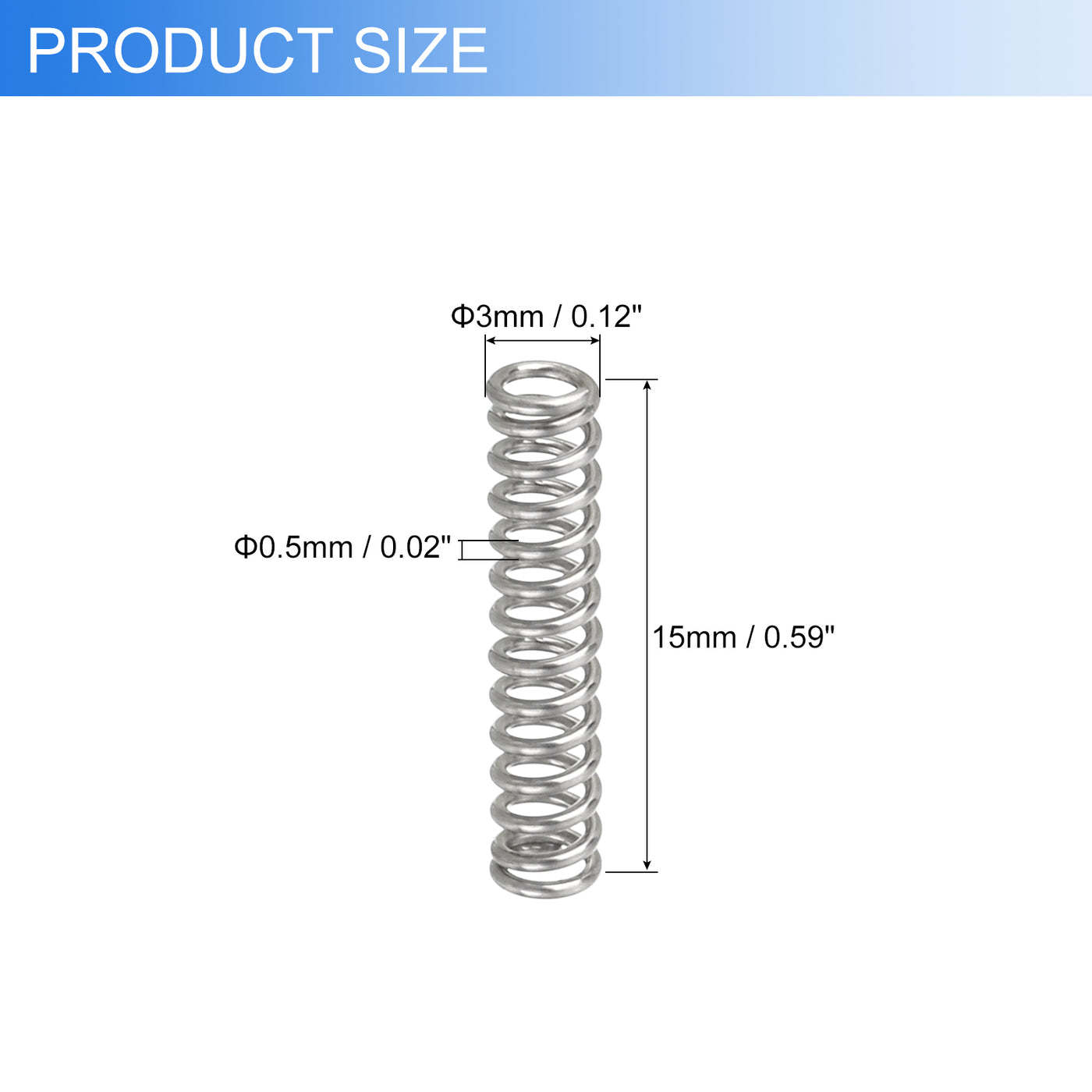 uxcell Uxcell 2Pcs 304 Stainless Steel Compression Springs, 0.5mm x 3mm x 15mm, Silver