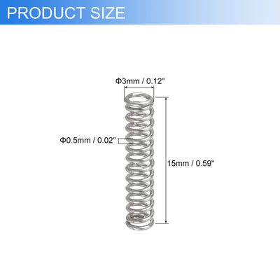 Harfington Uxcell 2Pcs 304 Stainless Steel Compression Springs, 0.5mm x 3mm x 15mm, Silver