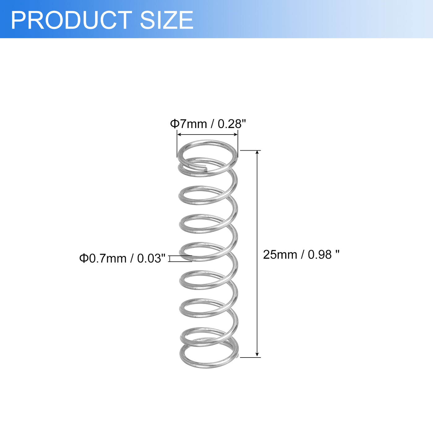 uxcell Uxcell 2Pcs 304 Stainless Steel Compression Springs, 0.7mm x 7mm x 25mm, Silver