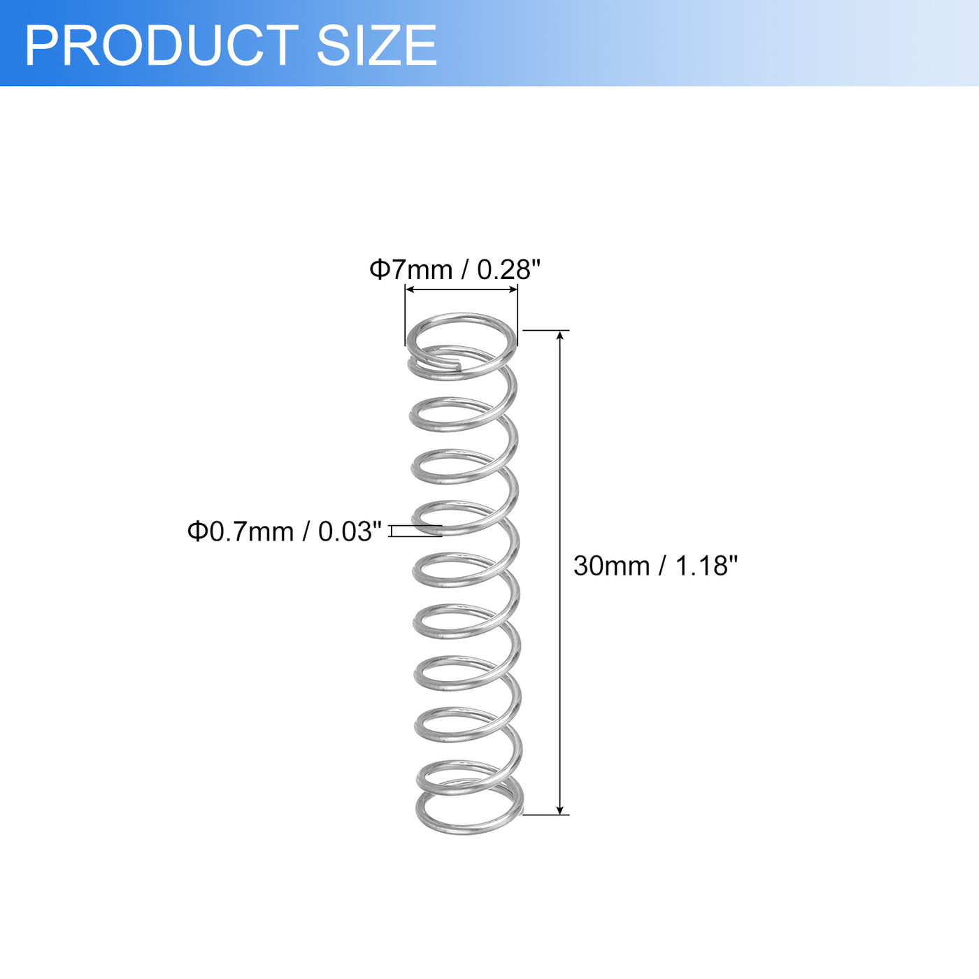 uxcell Uxcell 2Pcs 304 Stainless Steel Compression Springs, 0.7mm x 7mm x 30mm, Silver