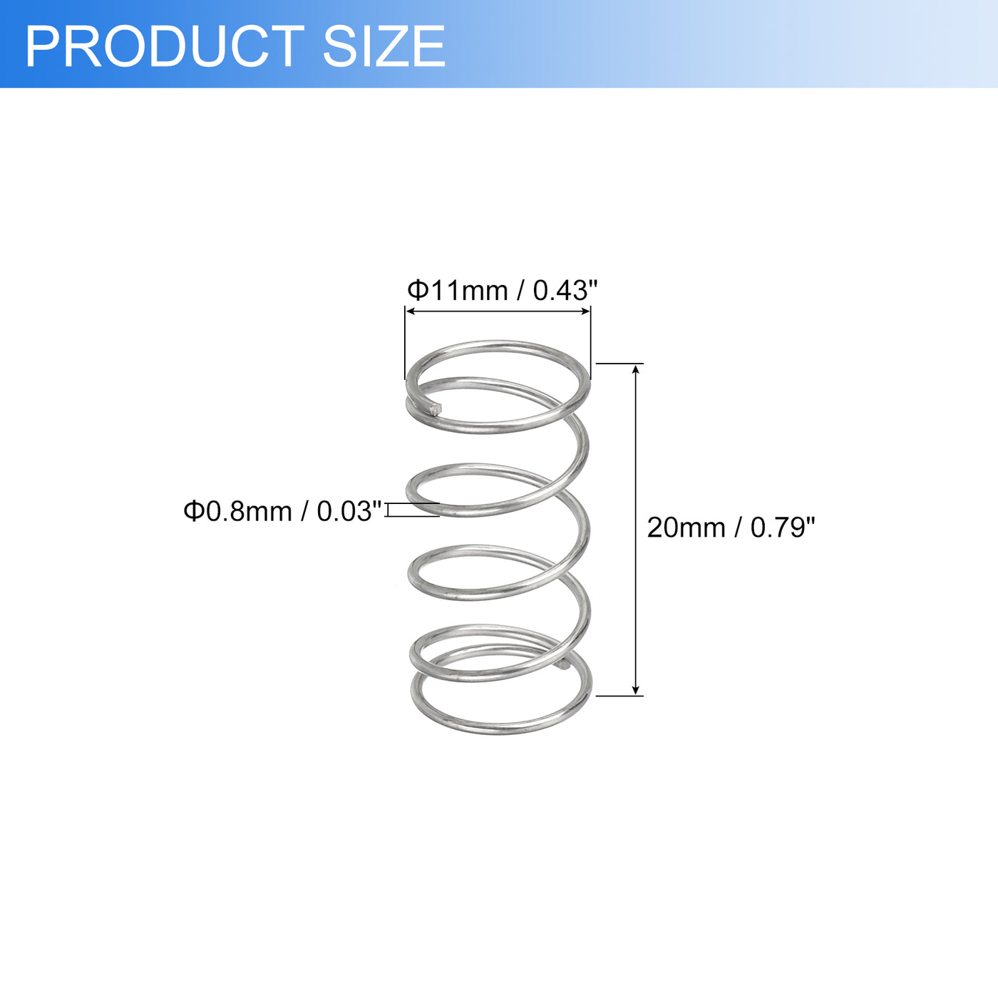 uxcell Uxcell 2Pcs 304 Stainless Steel Compression Springs, 0.8mm x 11mm x 20mm, Silver