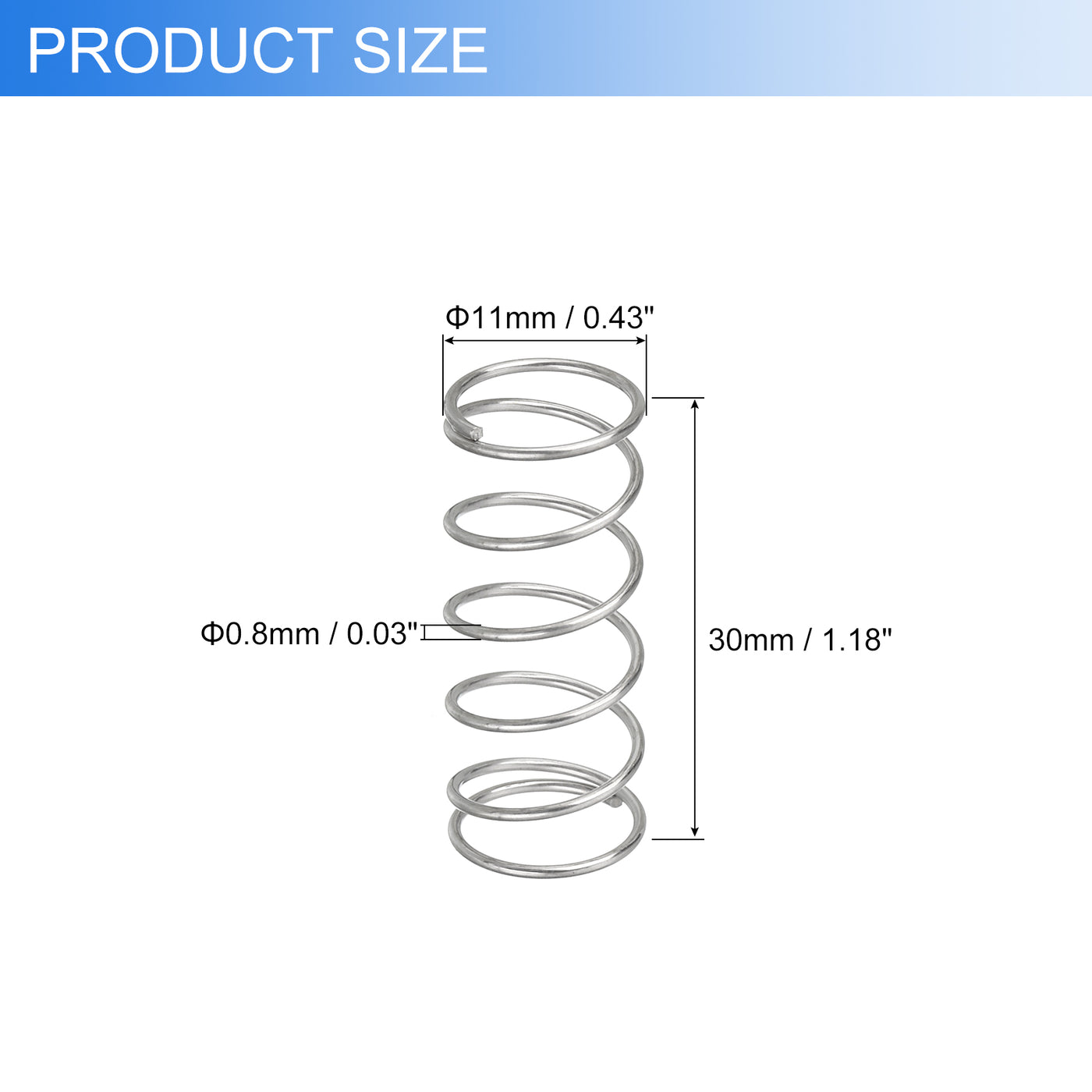 uxcell Uxcell 2Pcs 304 Stainless Steel Compression Springs, 0.8mm x 11mm x 30mm, Silver