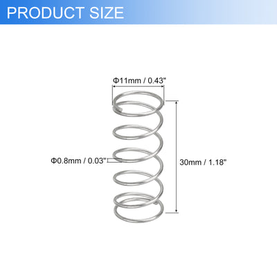 Harfington Uxcell 2Pcs 304 Stainless Steel Compression Springs, 0.8mm x 11mm x 30mm, Silver