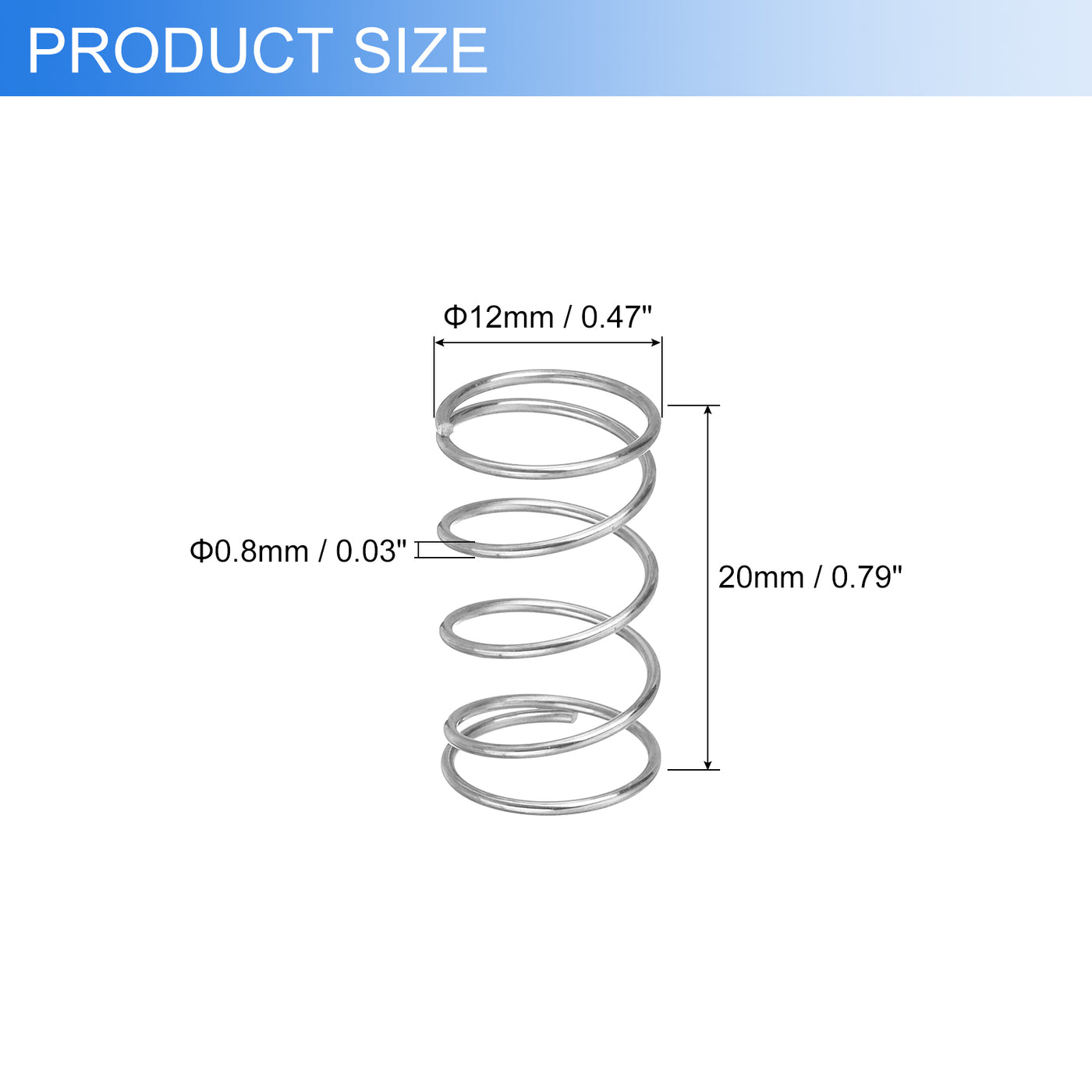 uxcell Uxcell 6Pcs 304 Stainless Steel Compression Springs, 0.8mm x 12mm x 20mm, Silver