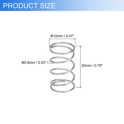 Harfington Uxcell 6Pcs 304 Stainless Steel Compression Springs, 0.8mm x 12mm x 20mm, Silver