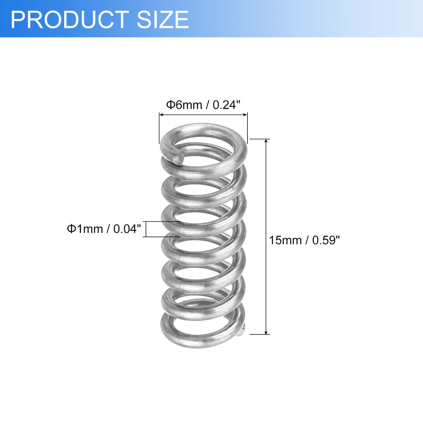 uxcell Uxcell 2Pcs 304 Stainless Steel Compression Springs, 1mm x 6mm x 15mm, Silver