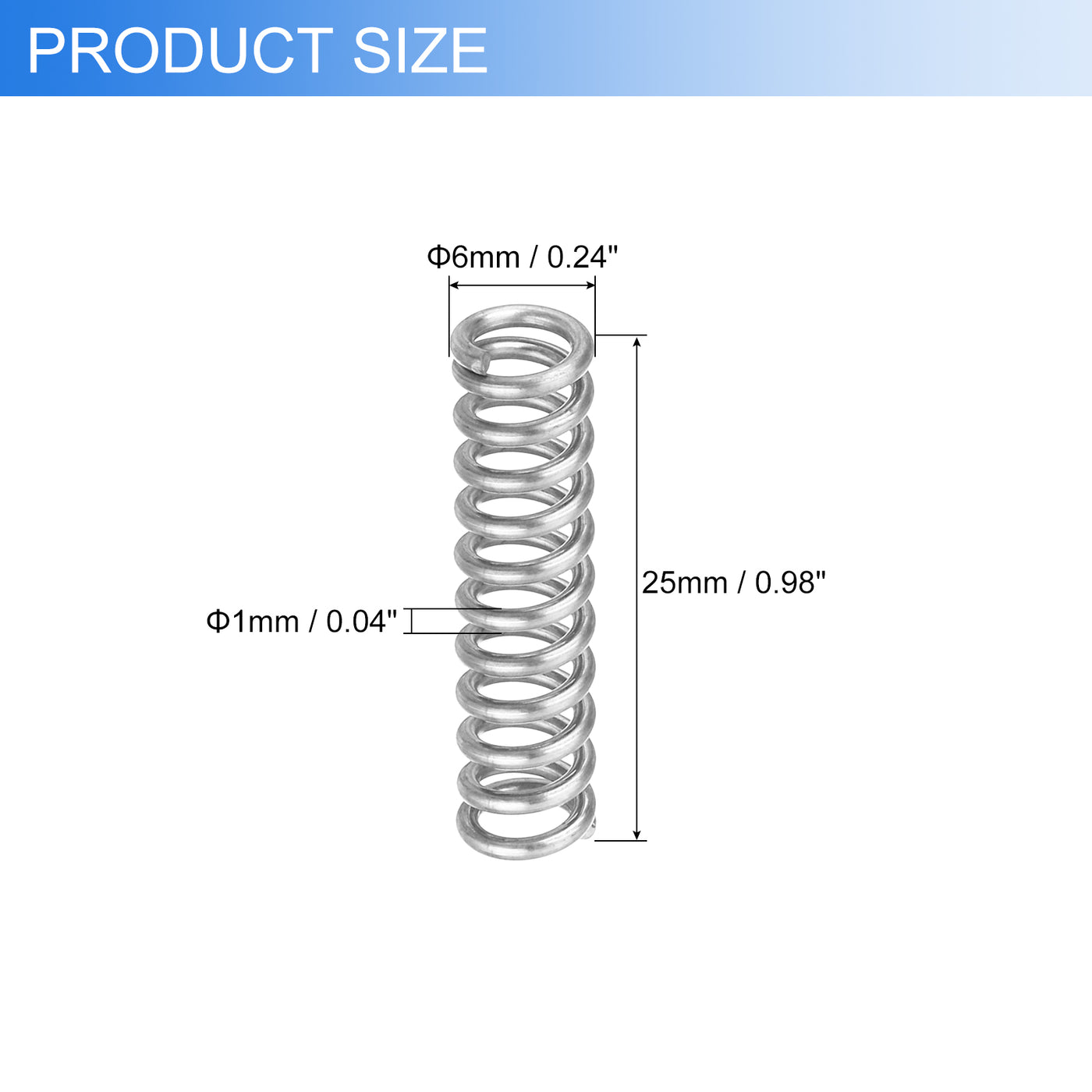 uxcell Uxcell 2Pcs 304 Stainless Steel Compression Springs, 1mm x 6mm x 25mm, Silver