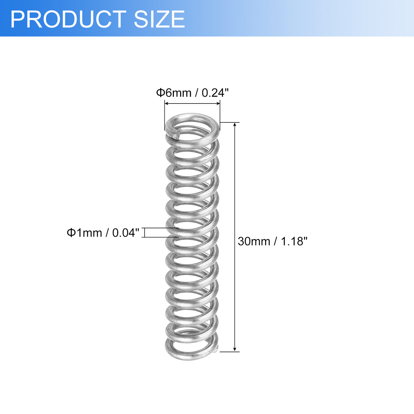 uxcell Uxcell 6Pcs 304 Stainless Steel Compression Springs, 1mm x 6mm x 30mm, Silver