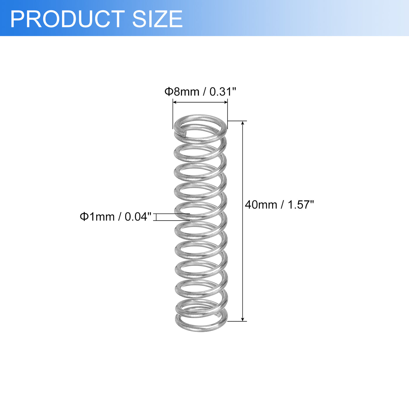 uxcell Uxcell 2Pcs 304 Stainless Steel Compression Springs, 1mm x 8mm x 40mm, Silver