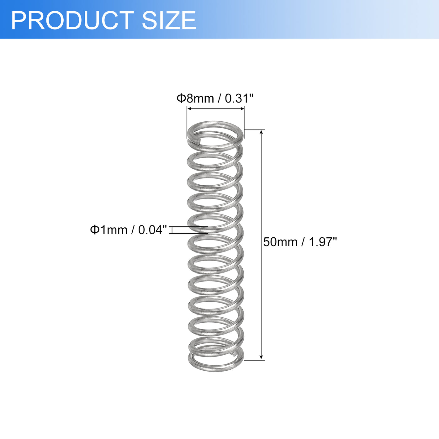 uxcell Uxcell 2Pcs 304 Stainless Steel Compression Springs, 1mm x 8mm x 50mm, Silver