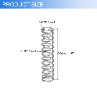 Harfington Uxcell 2Pcs 304 Stainless Steel Compression Springs, 1mm x 8mm x 50mm, Silver