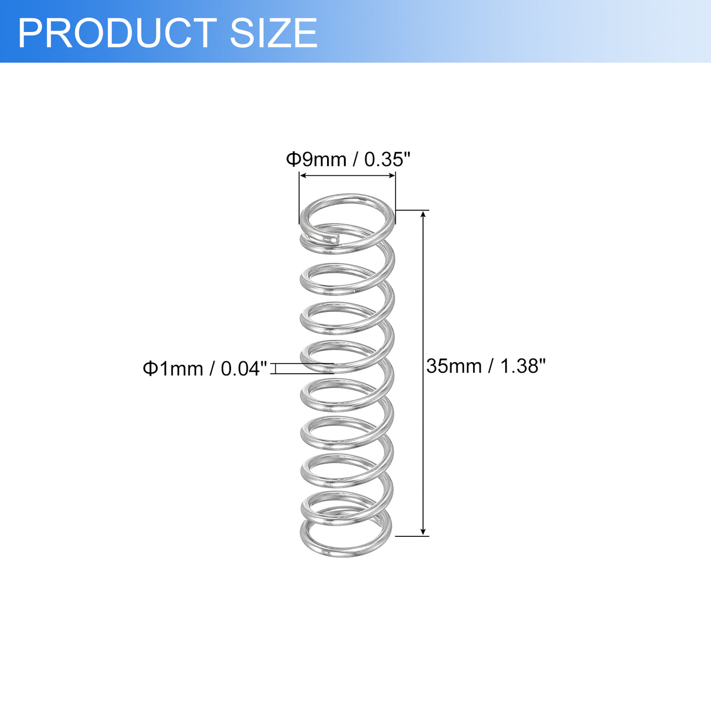 uxcell Uxcell 2Pcs 304 Stainless Steel Compression Springs, 1mm x 9mm x 35mm, Silver