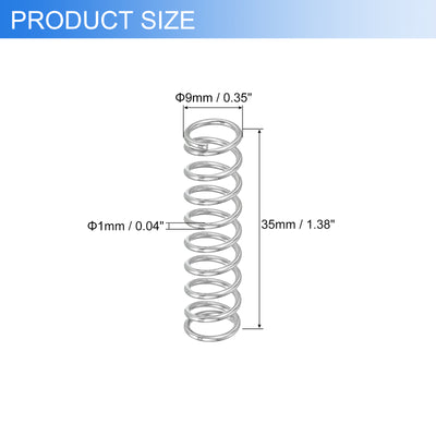 Harfington Uxcell 2Pcs 304 Stainless Steel Compression Springs, 1mm x 9mm x 35mm, Silver