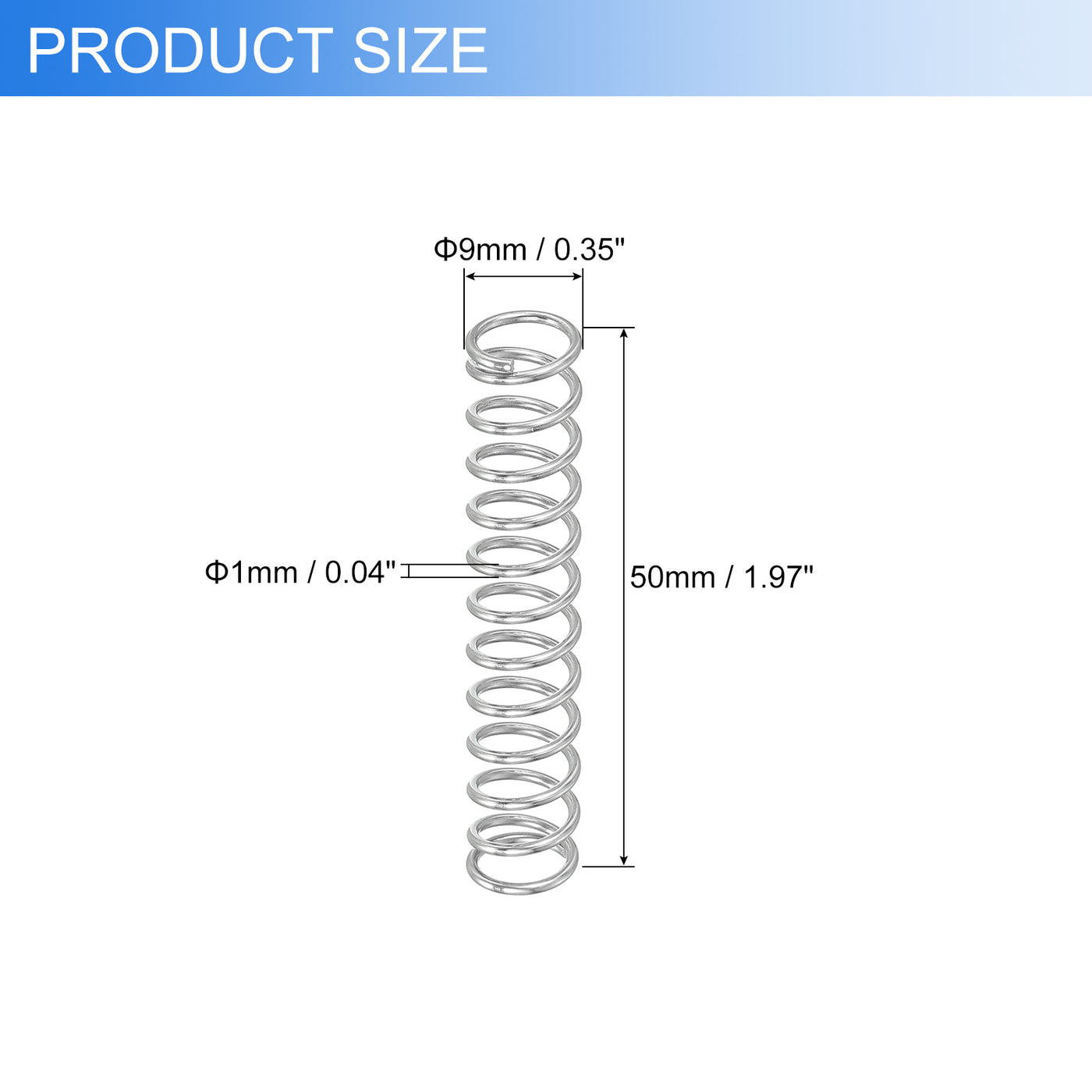 uxcell Uxcell 2Pcs 304 Stainless Steel Compression Springs, 1mm x 9mm x 50mm, Silver