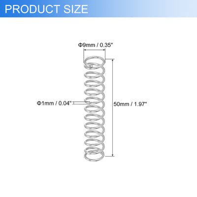 Harfington Uxcell 2Pcs 304 Stainless Steel Compression Springs, 1mm x 9mm x 50mm, Silver