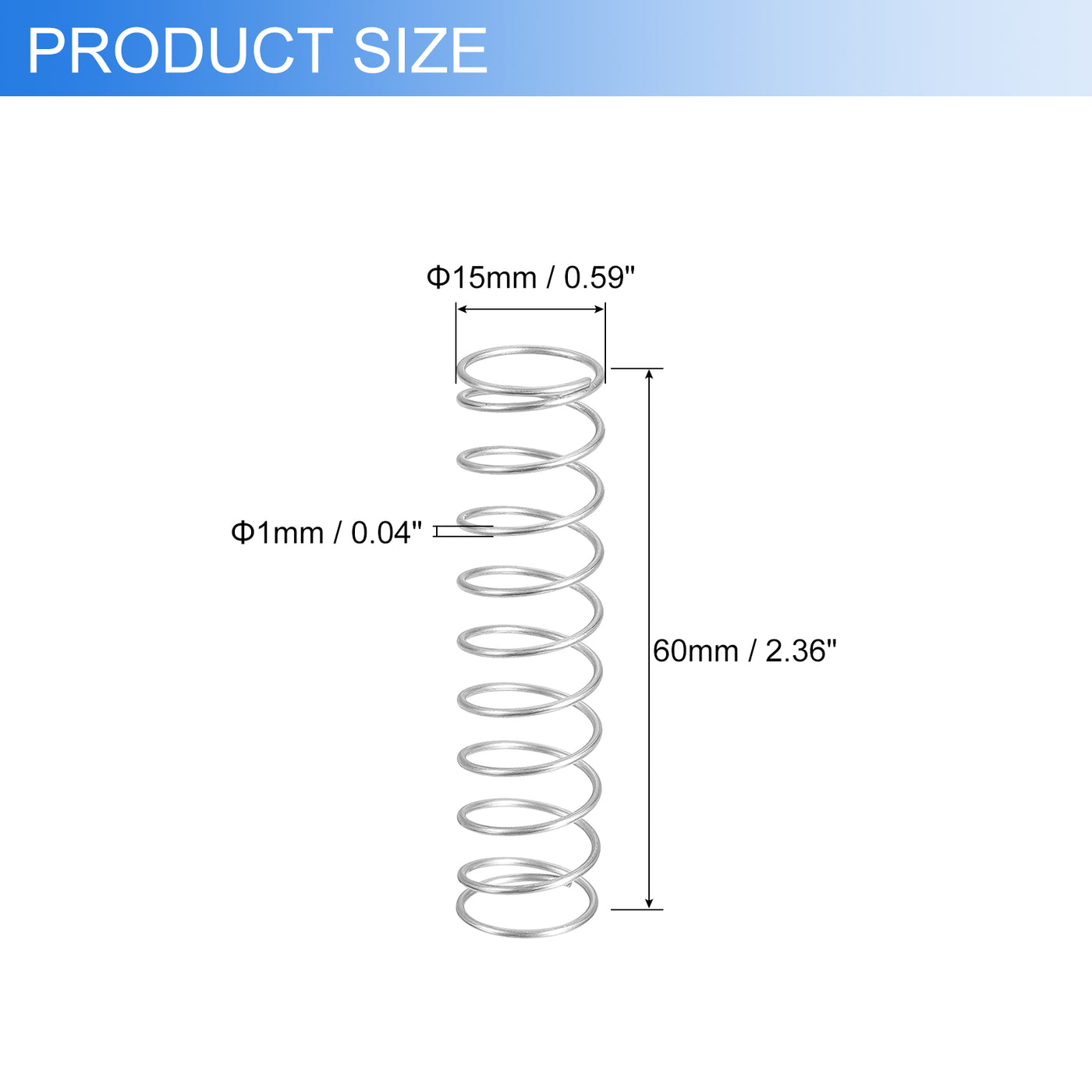 uxcell Uxcell 2Pcs 304 Stainless Steel Compression Springs, 1mm x 15mm x 60mm, Silver