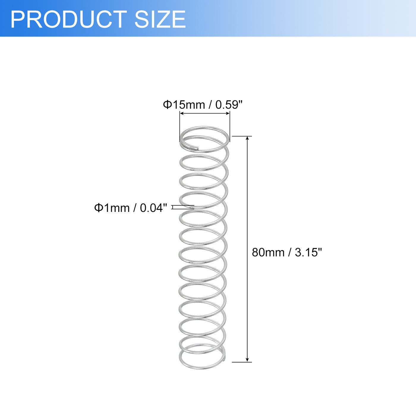 uxcell Uxcell 2Pcs 304 Stainless Steel Compression Springs, 1mm x 15mm x 80mm, Silver