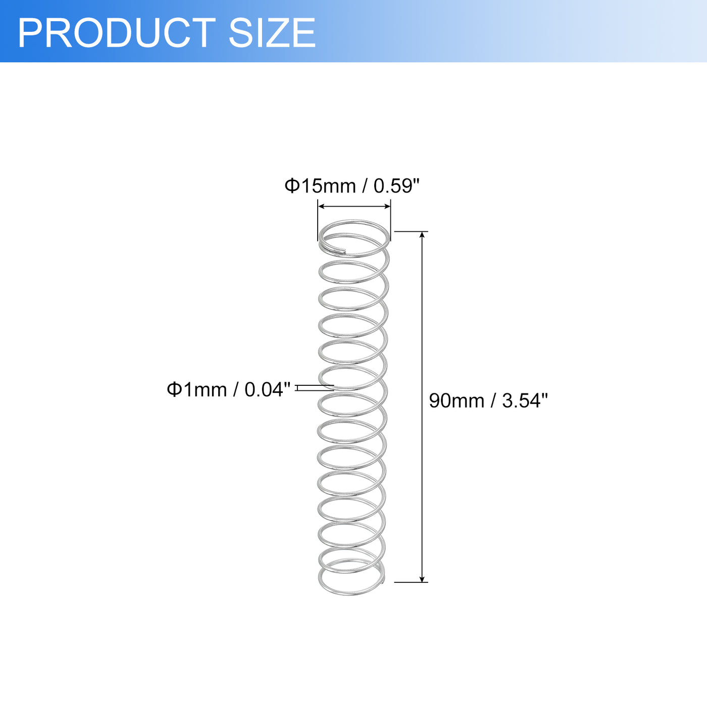 uxcell Uxcell 2Pcs 304 Stainless Steel Compression Springs, 1mm x 15mm x 90mm, Silver