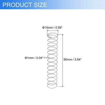 Harfington Uxcell 2Pcs 304 Stainless Steel Compression Springs, 1mm x 15mm x 90mm, Silver