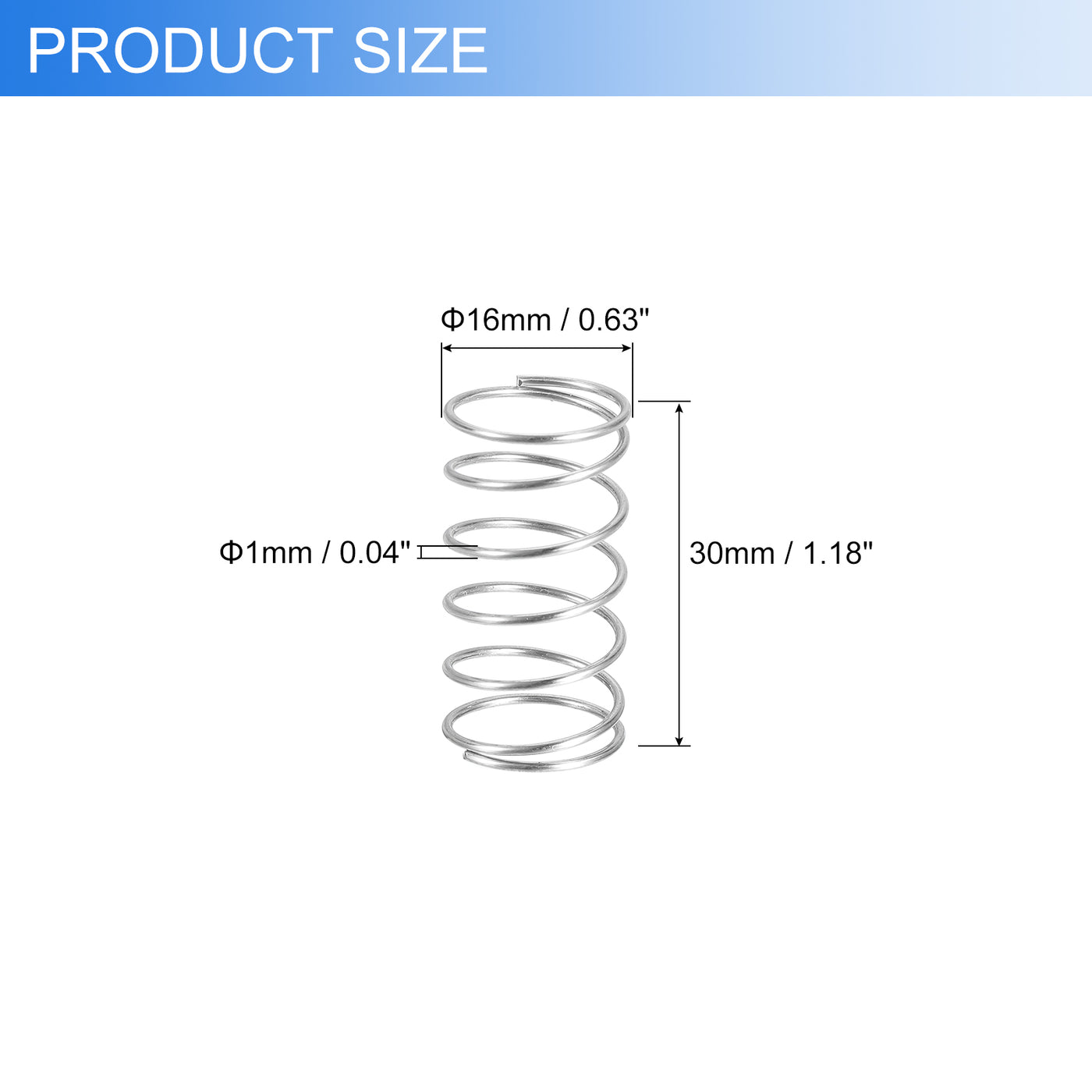 uxcell Uxcell 2Pcs 304 Stainless Steel Compression Springs, 1mm x 16mm x 30mm, Silver