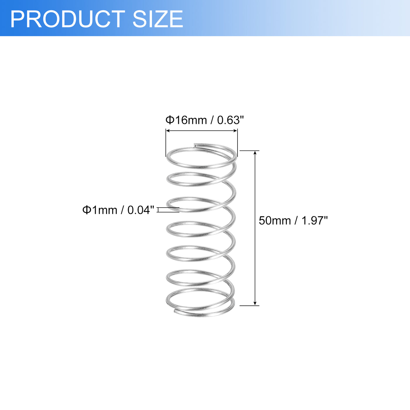 uxcell Uxcell 2Pcs 304 Stainless Steel Compression Springs, 1mm x 16mm x 50mm, Silver