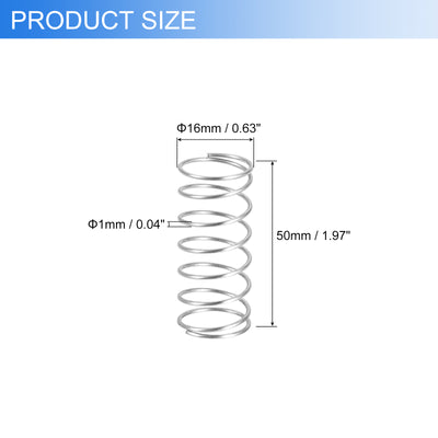 Harfington Uxcell 2Pcs 304 Stainless Steel Compression Springs, 1mm x 16mm x 50mm, Silver