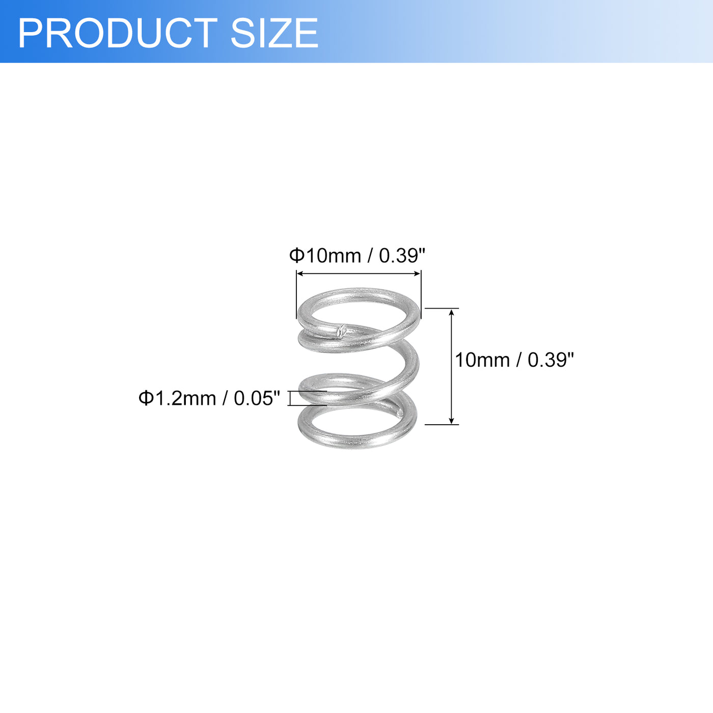 uxcell Uxcell 2Pcs 304 Stainless Steel Compression Springs, 1.2mm x 10mm x 10mm, Silver