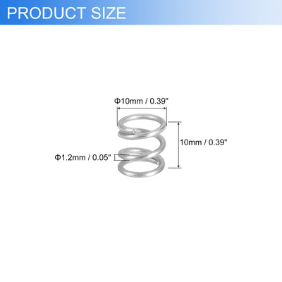 Harfington Uxcell 2Pcs 304 Stainless Steel Compression Springs, 1.2mm x 10mm x 10mm, Silver