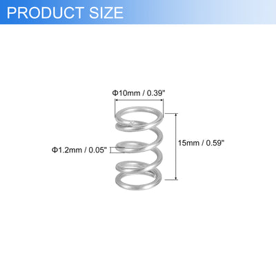 Harfington Uxcell 2Pcs 304 Stainless Steel Compression Springs, 1.2mm x 10mm x 15mm, Silver