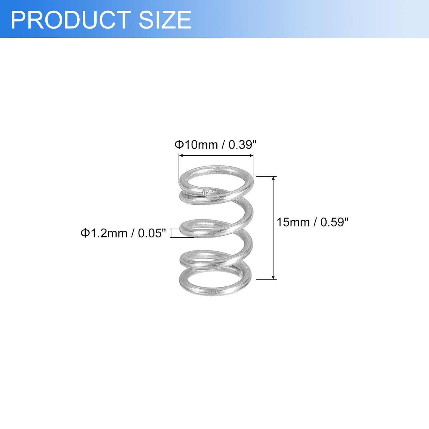 uxcell Uxcell 6Pcs 304 Stainless Steel Compression Springs, 1.2mm x 10mm x 15mm, Silver