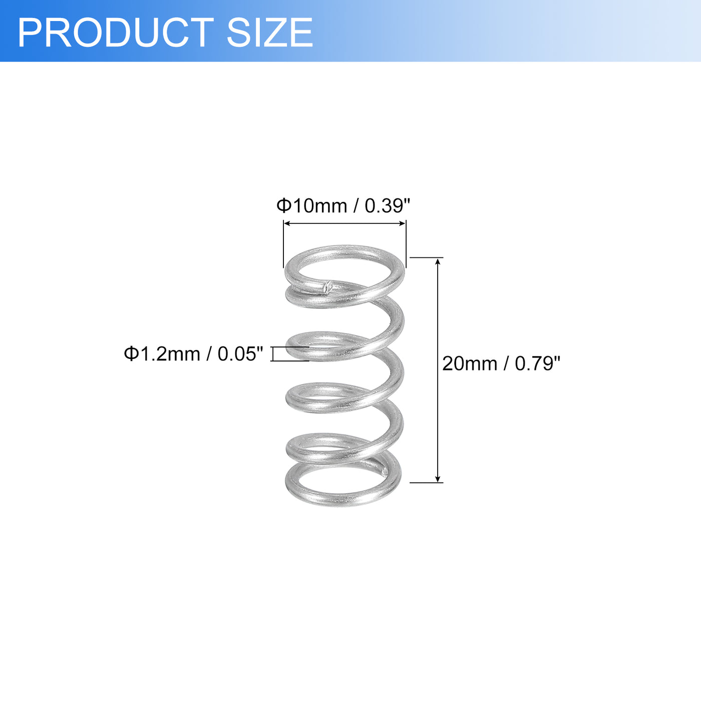 uxcell Uxcell 2Pcs 304 Stainless Steel Compression Springs, 1.2mm x 10mm x 20mm, Silver