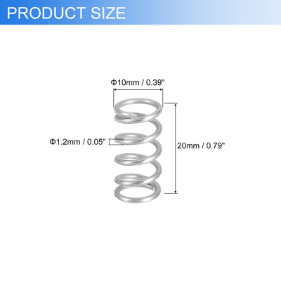 Harfington Uxcell 2Pcs 304 Stainless Steel Compression Springs, 1.2mm x 10mm x 20mm, Silver