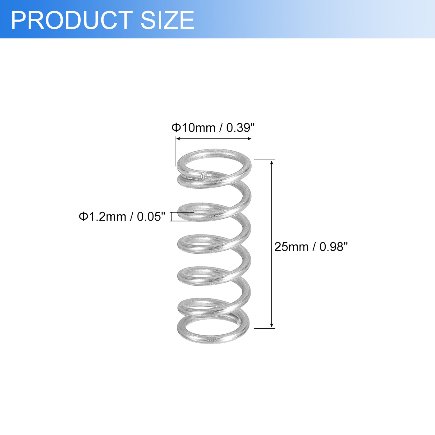 uxcell Uxcell 2Pcs 304 Stainless Steel Compression Springs, 1.2mm x 10mm x 25mm, Silver