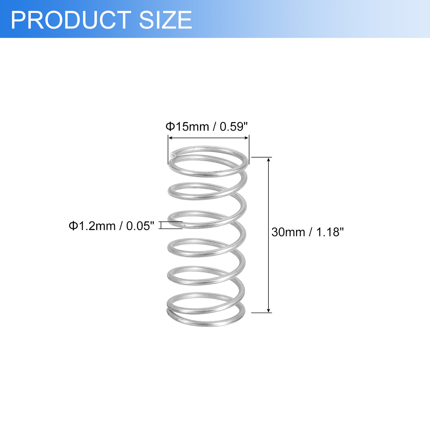 uxcell Uxcell 2Pcs 304 Stainless Steel Compression Springs, 1.2mm x 15mm x 30mm, Silver