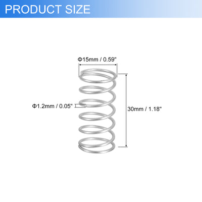 Harfington Uxcell 2Pcs 304 Stainless Steel Compression Springs, 1.2mm x 15mm x 30mm, Silver