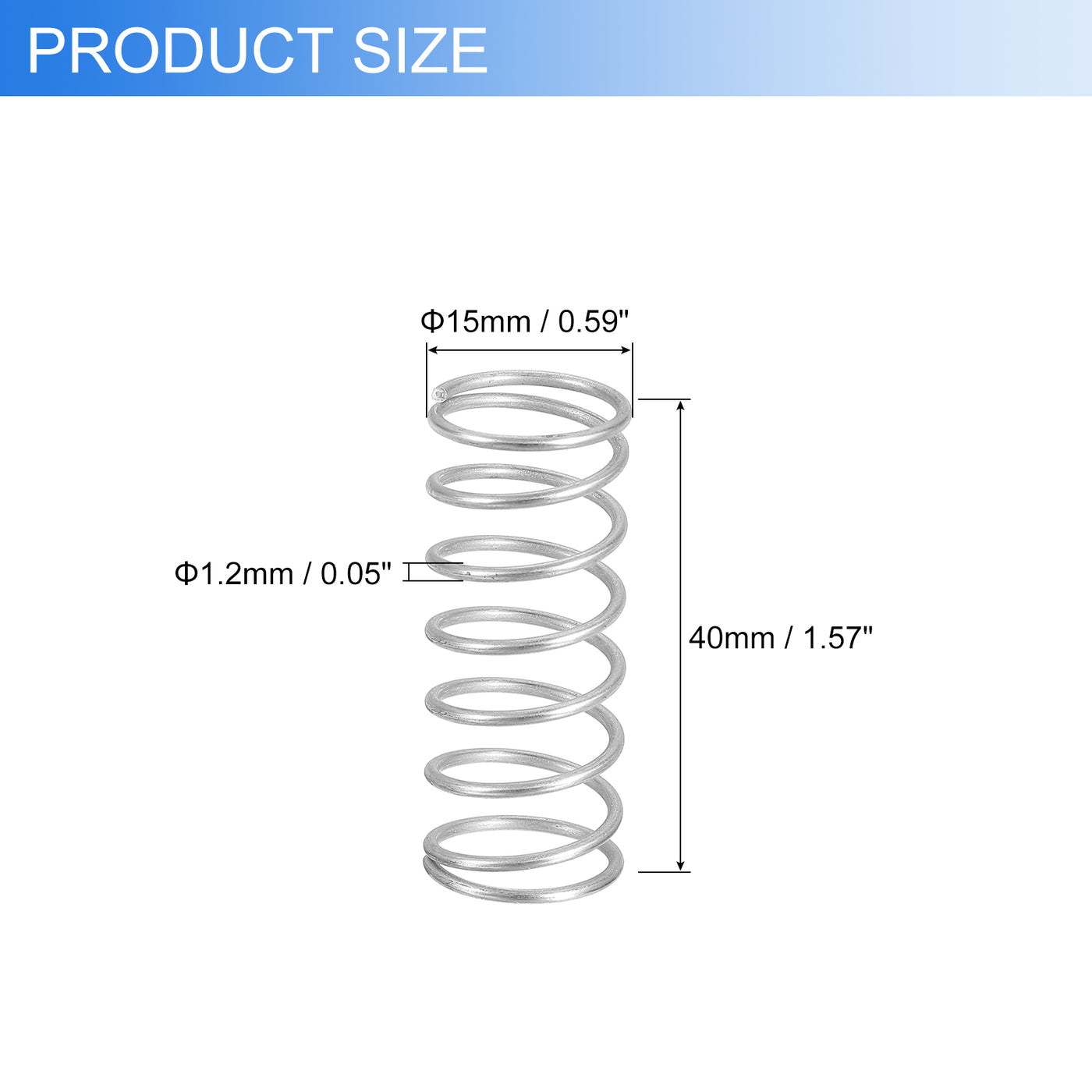 uxcell Uxcell 2Pcs 304 Stainless Steel Compression Springs, 1.2mm x 15mm x 40mm, Silver