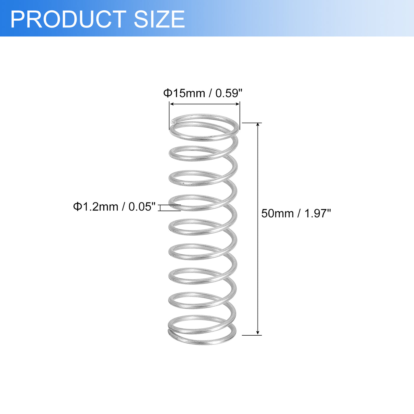 uxcell Uxcell 2Pcs 304 Stainless Steel Compression Springs, 1.2mm x 15mm x 50mm, Silver