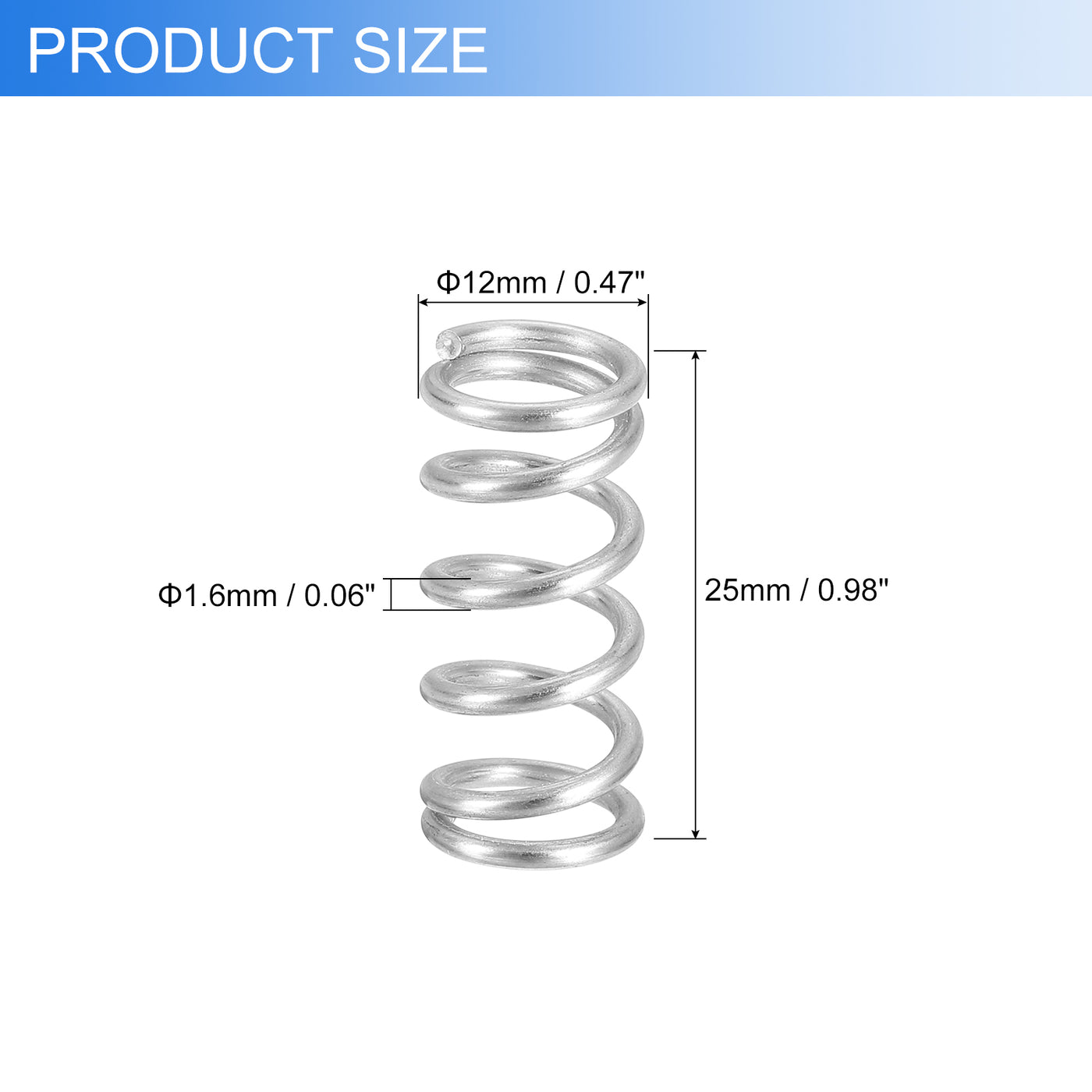 uxcell Uxcell 2Pcs 304 Stainless Steel Compression Springs, 1.6mm x 12mm x 25mm, Silver