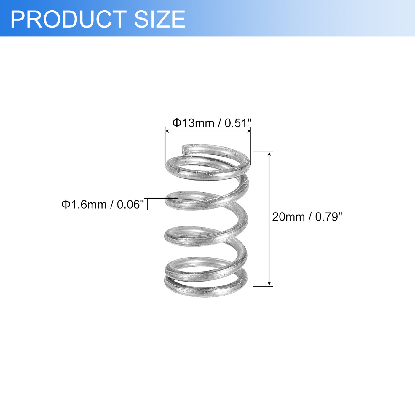 uxcell Uxcell 6Pcs 304 Stainless Steel Compression Springs, 1.6mm x 13mm x 20mm, Silver