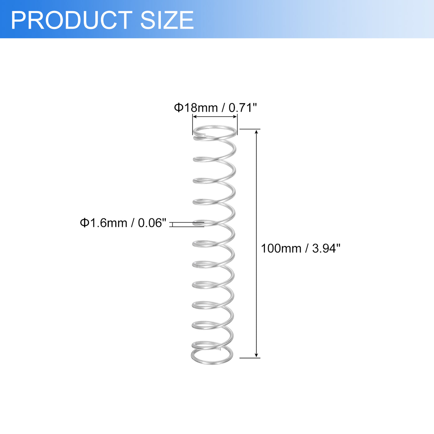 uxcell Uxcell 2Pcs 304 Stainless Steel Compression Springs, 1.6mm x 18mm x 100mm, Silver