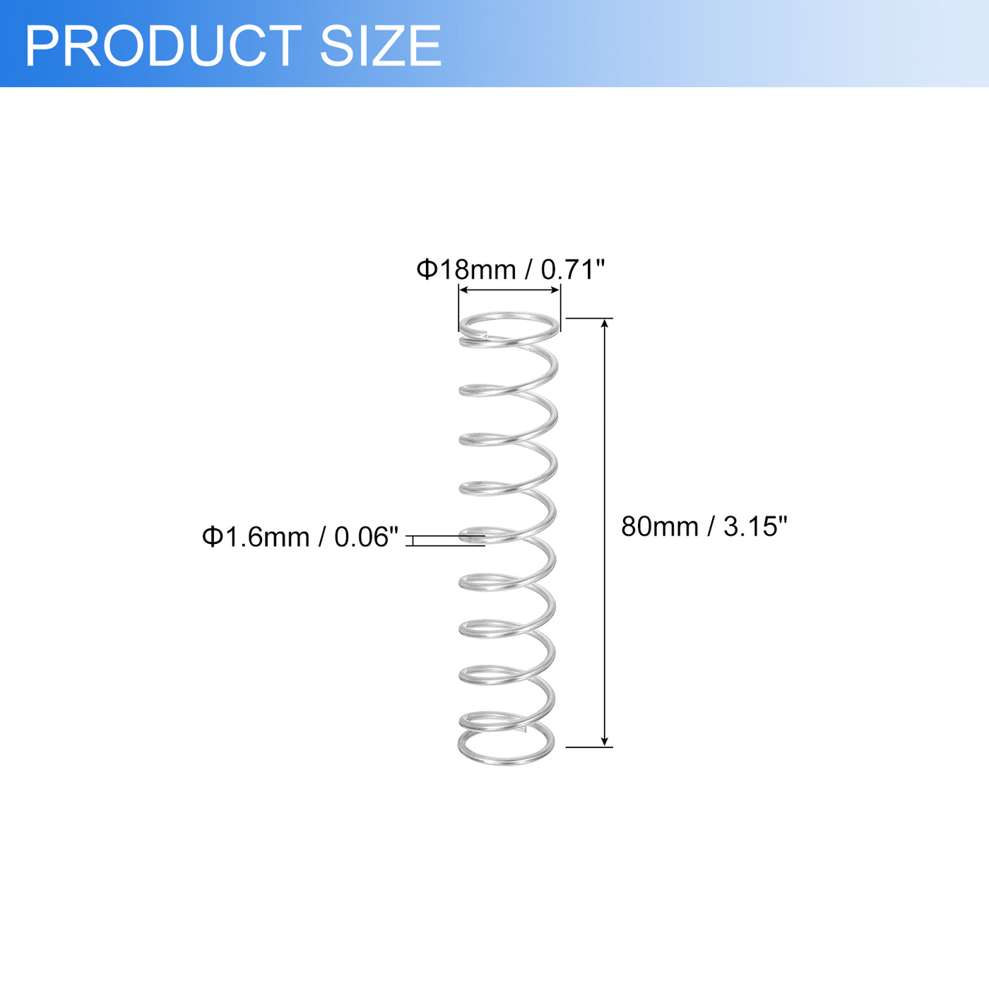 uxcell Uxcell 2Pcs 304 Stainless Steel Compression Springs, 1.6mm x 18mm x 80mm, Silver