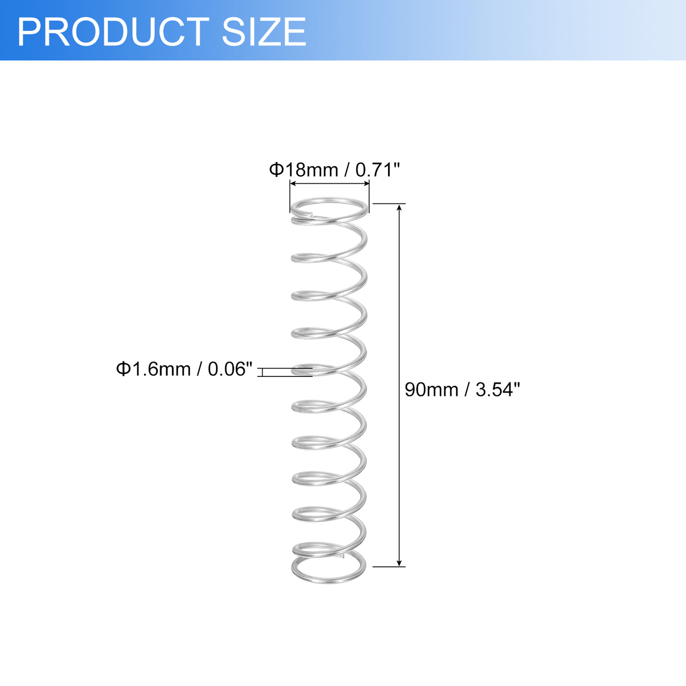 uxcell Uxcell 6Pcs 304 Stainless Steel Compression Springs, 1.6mm x 18mm x 90mm, Silver