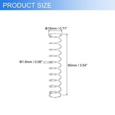 Harfington Uxcell 6Pcs 304 Stainless Steel Compression Springs, 1.6mm x 18mm x 90mm, Silver