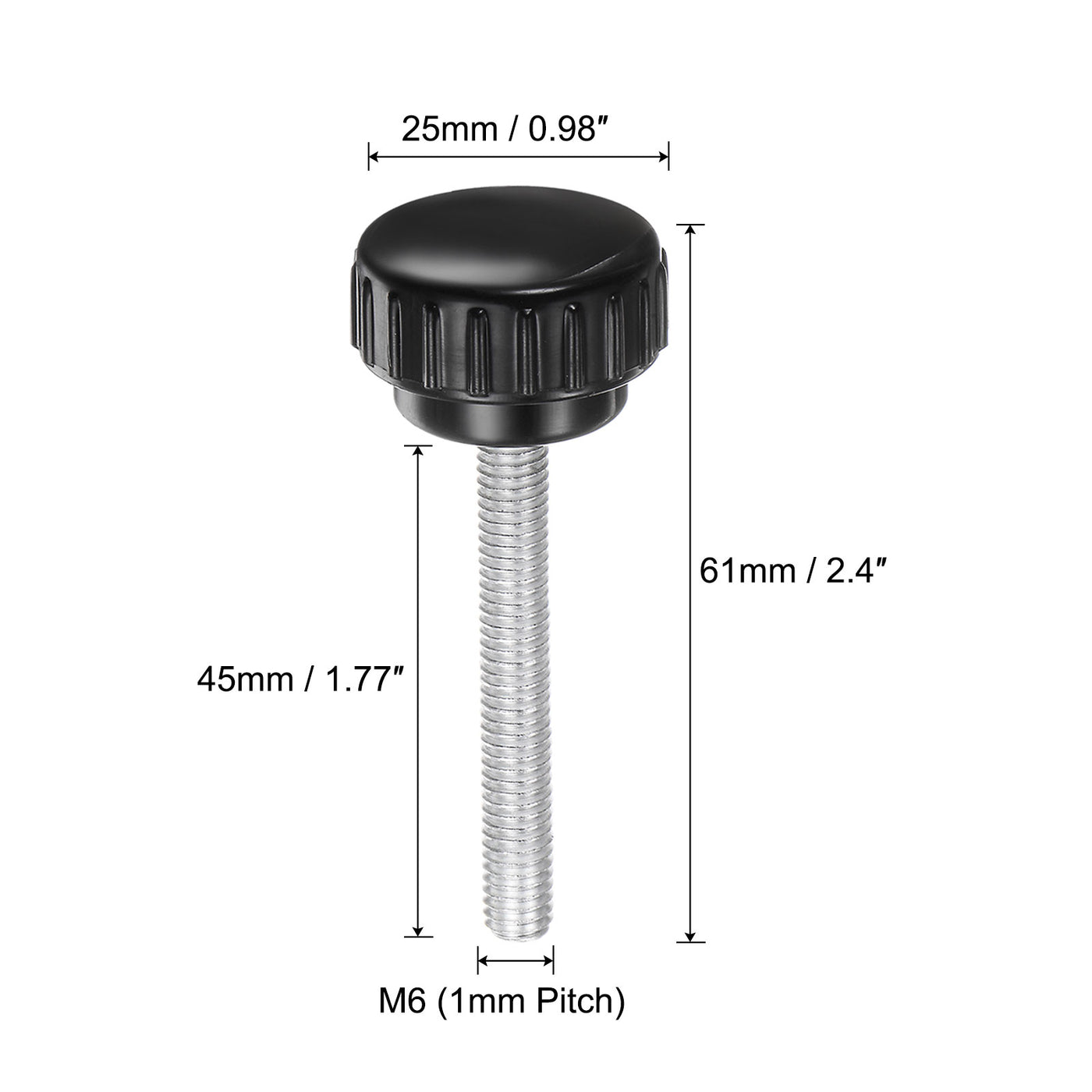 uxcell Uxcell 20pcs M6 x 45mm Male Thread 25mm Head Knurled Knobs Thumb Screws Clamping Knobs