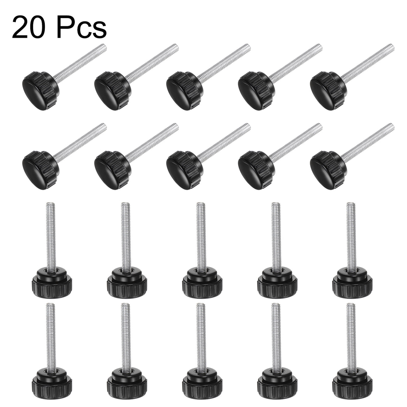 uxcell Uxcell 20pcs M6 x 45mm Male Thread 25mm Head Knurled Knobs Thumb Screws Clamping Knobs