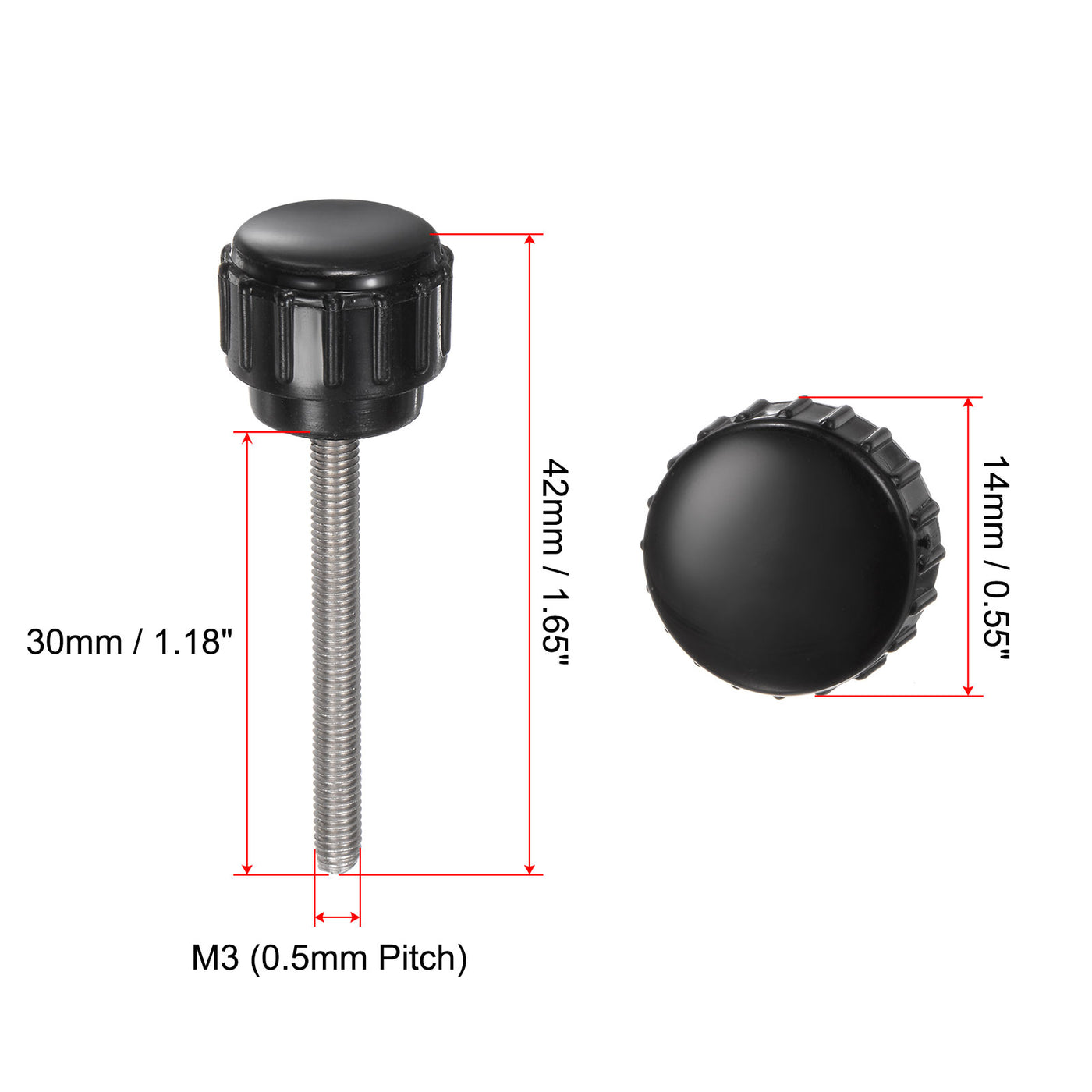 uxcell Uxcell 12pcs Knurled Clamping Knobs M3 x 30mm 304 Stainless Steel Thread 14mm Head